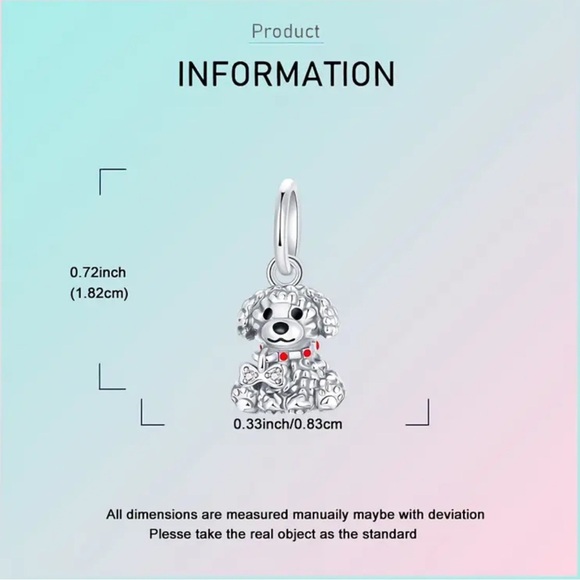 925 Sterling Sparkly Silver Dog Charm/Pendant with Red Accents - NWT - Picture 3 of 6